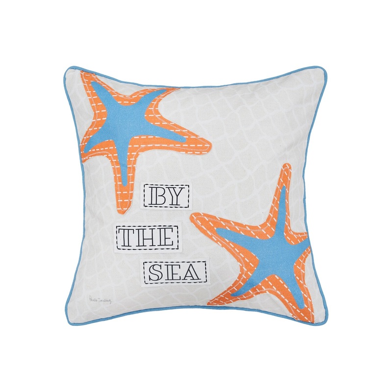 18″ x 18″ Starfish By The Sea Printed and Applique Throw Pillow