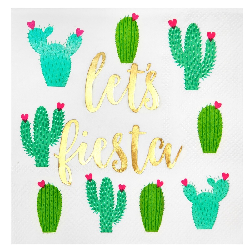 50 Pack Lets Fiesta Taco Napkins for Party, Cinco De Mayo Party Decorations, Paper Margarita Napkins (5×5 In)