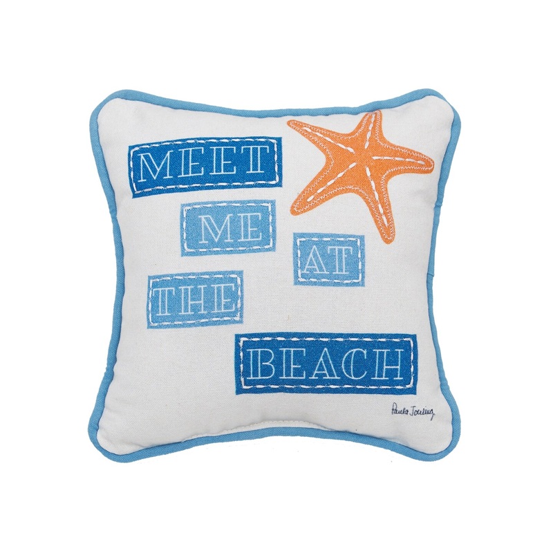 8″ x 8″ Starfish At The Beach Printed and Applique Small Petite Throw Pillow