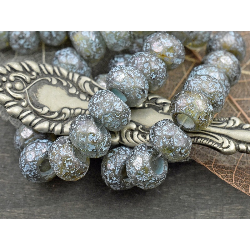 8x12mm Turquoise Washed Celadon Green Picasso Faceted Large Hole Rondelle Roller Beads