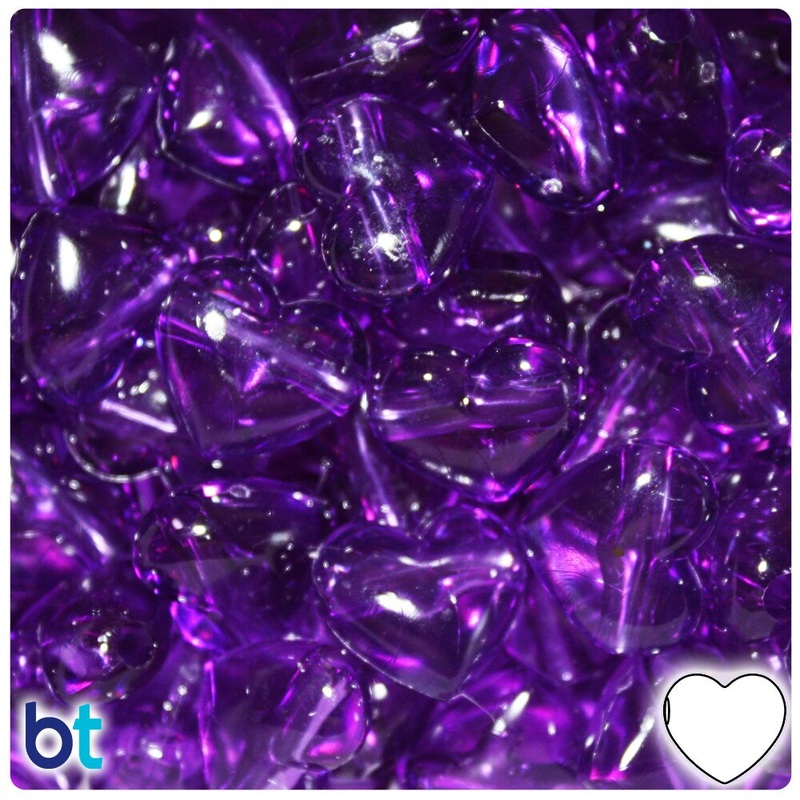 BeadTin Amethyst Transparent 18mm Heart Plastic Pony Beads (24pcs)