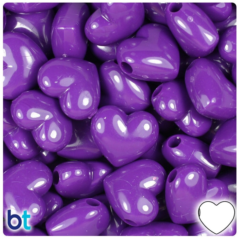 BeadTin Plum Neon Bright 18mm Heart Plastic Pony Beads (24pcs)