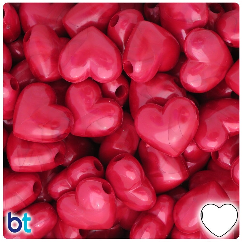BeadTin Red Pearl 18mm Heart Plastic Pony Beads (24pcs)