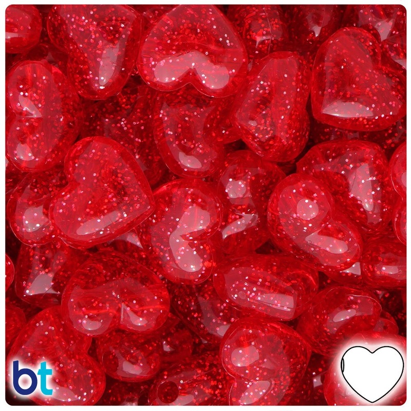 BeadTin Ruby Sparkle 18mm Heart Plastic Pony Beads (24pcs)