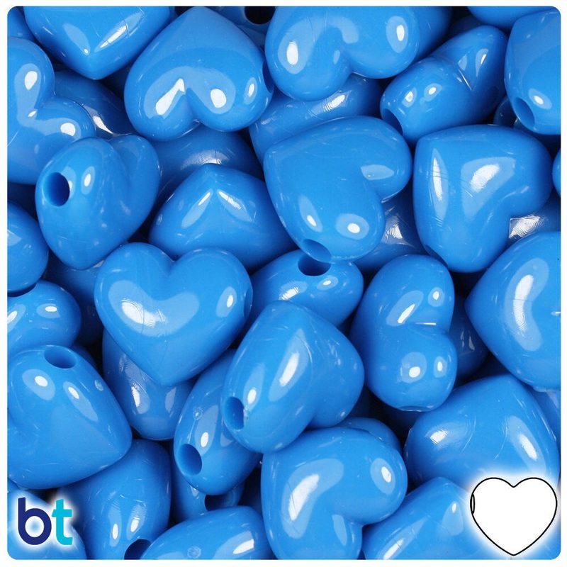 BeadTin True Blue Neon Bright 18mm Heart Plastic Pony Beads (24pcs)
