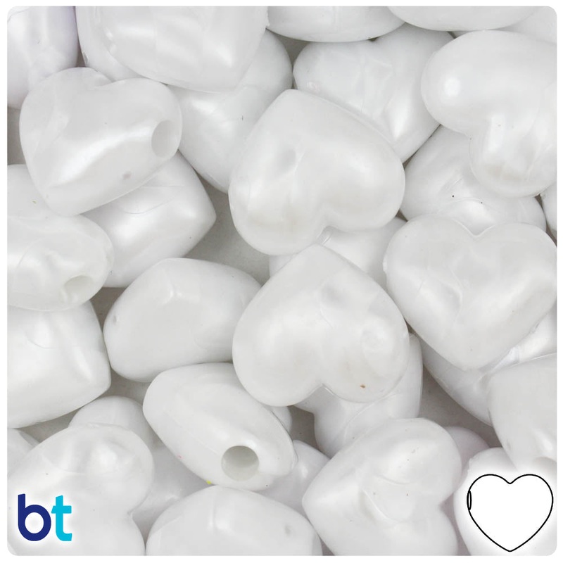 BeadTin White Pearl 18mm Heart Plastic Pony Beads (24pcs)