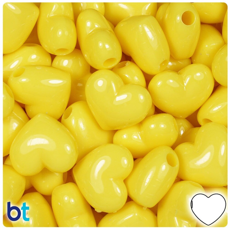 BeadTin Yellow Opaque 18mm Heart Plastic Pony Beads (24pcs)