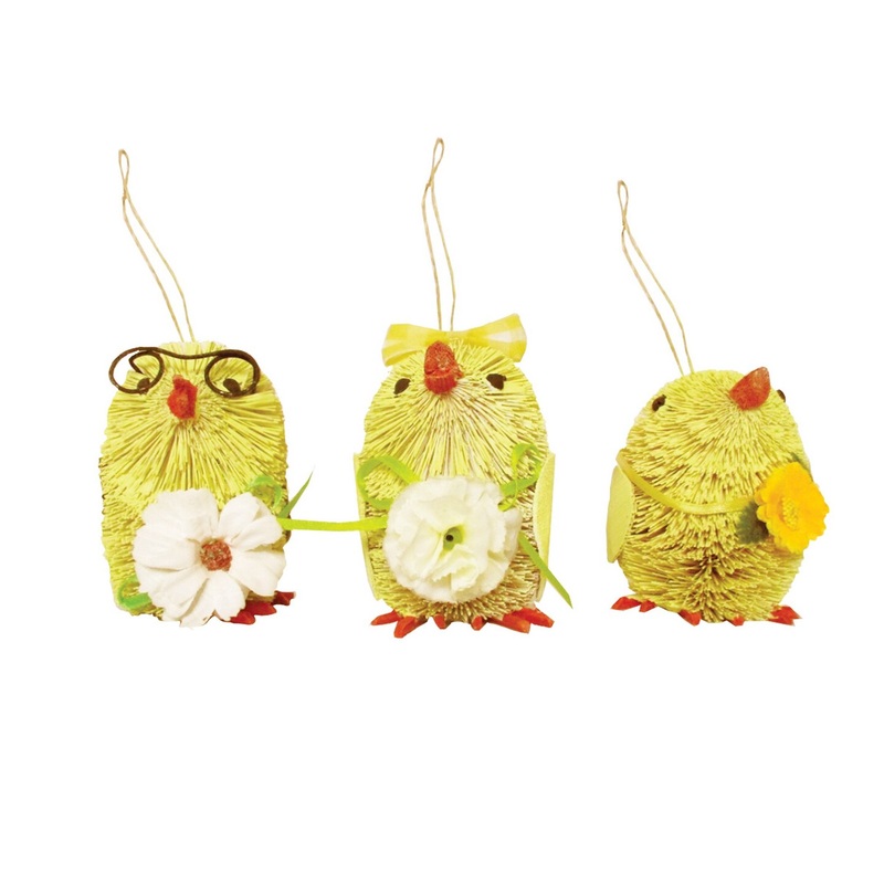 Chick Bottle Brush Ornament Set of 3