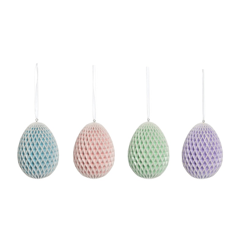Large Honeycomb Egg Easter Spring Decorative Hanging Tree Ornament Set of 4