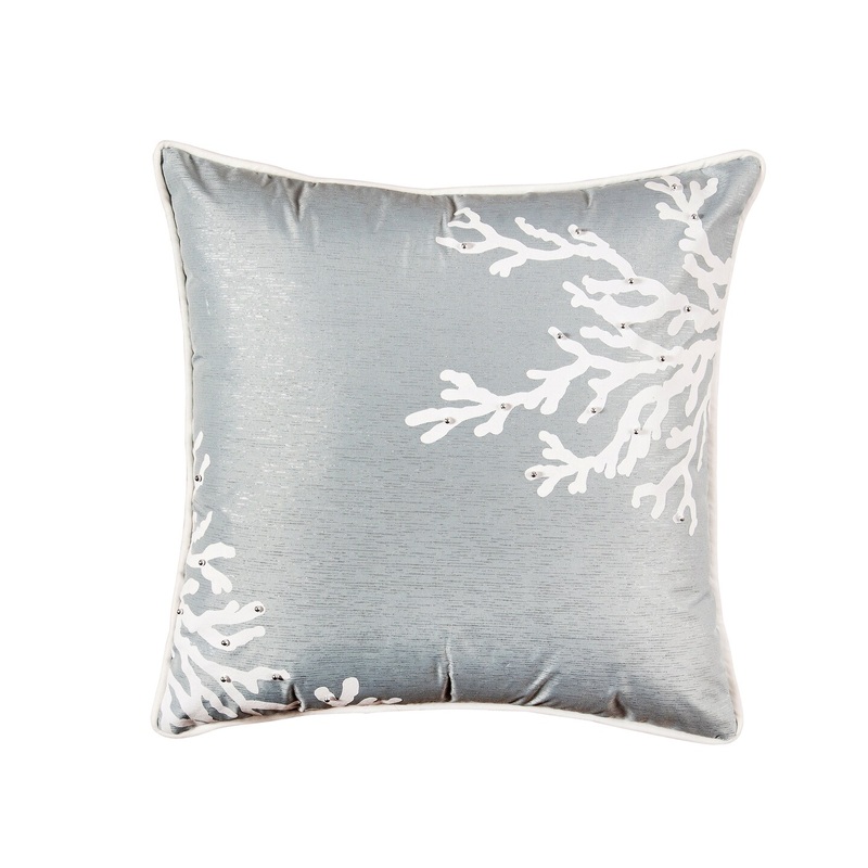 Seafoam Blue Coral Square Embellished Throw Pillow
