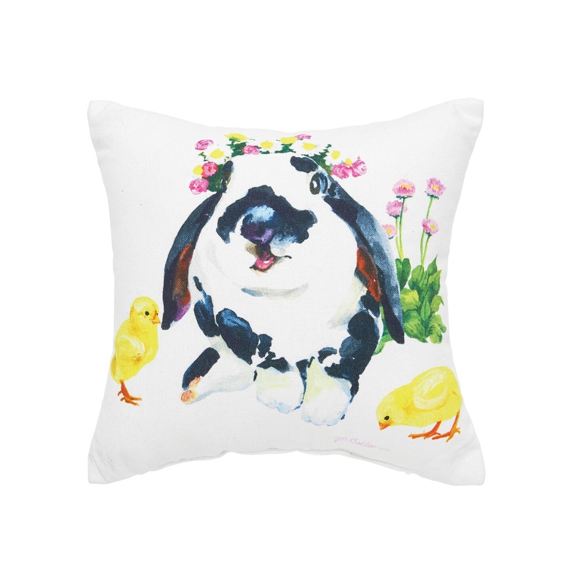 10″ x 10″ Bunny & Ducks Easter Spring Themed Printed Small/Petite Accent Throw Pillow