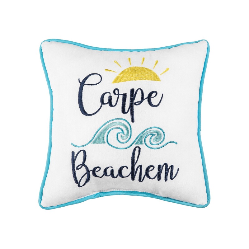 10″ x 10″ Carpe Beachem Embroidered Small Petite Throw Pillow