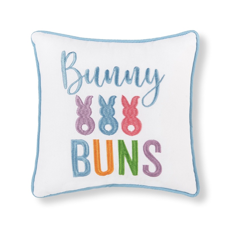 10″ x 10″ Easter “Bunny Buns” Embroidered Small/Petite Spring Themed Accent Throw Pillow