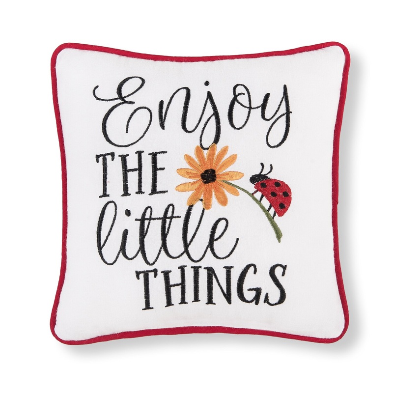10″ x 10″ Enjoy the Little Things Ladybug Embroidered Decorative Accent Small Petite Throw Pillow