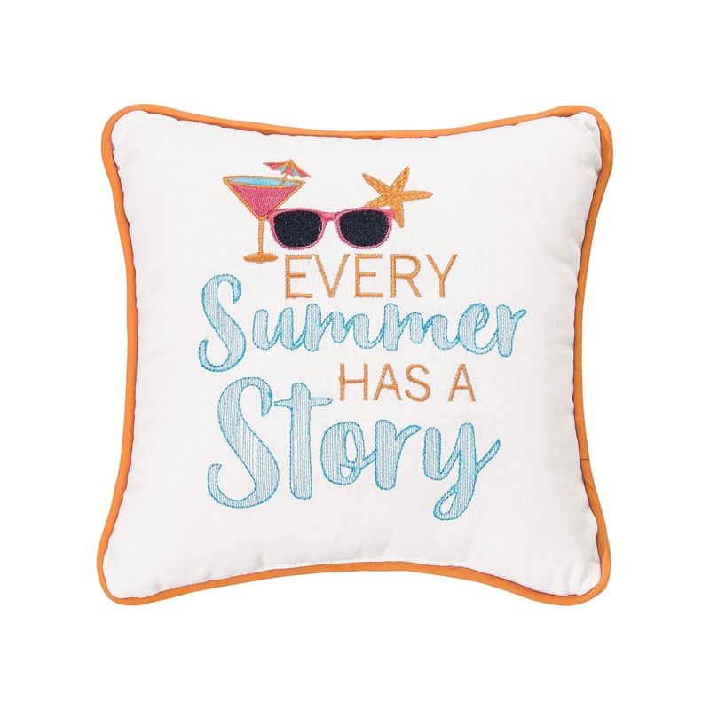 10″ x 10″ “Every Summer Has A Story” Sunglasses Embroidered Throw Pillow