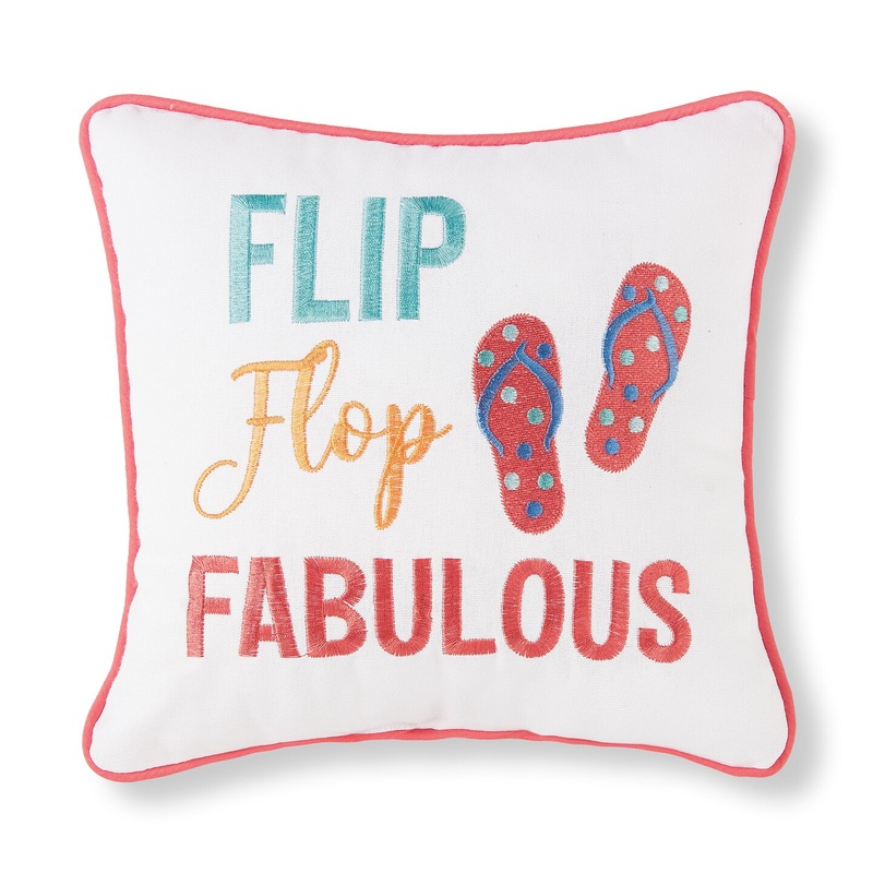 10″ x 10″ Flip Flop Fabulous Embroidered Small Petite Throw Pillow