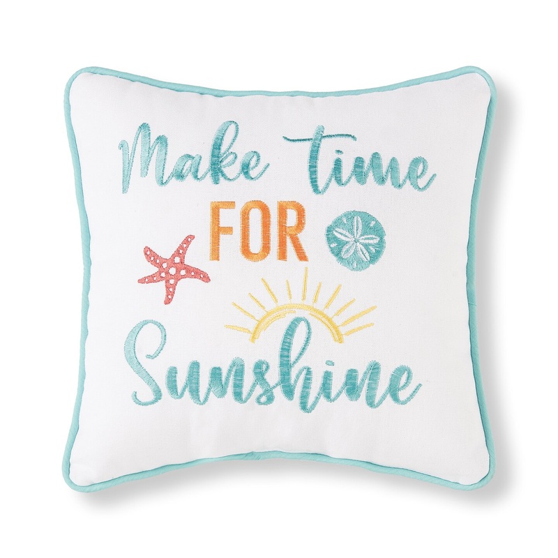 10″ x 10″ Make Time For Sunshine Embroidered Small Petite Throw Pillow