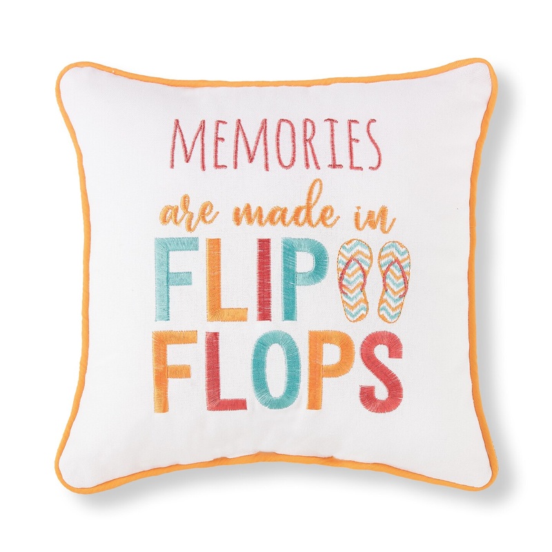 10″ x 10″ Memories Are Made In Flip Flops Embroidered Small Petite Throw Pillow