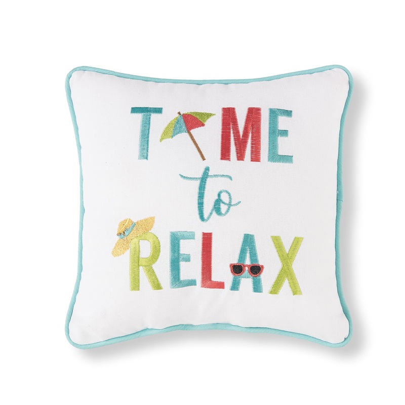 10″ x 10″ Time To Relax Embroidered Small Petite Throw Pillow