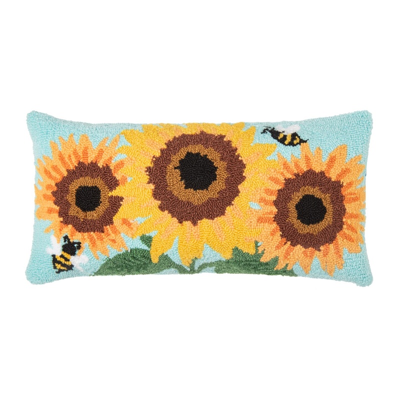 12″ x 24″ Sunflower Trio Hooked Pillow