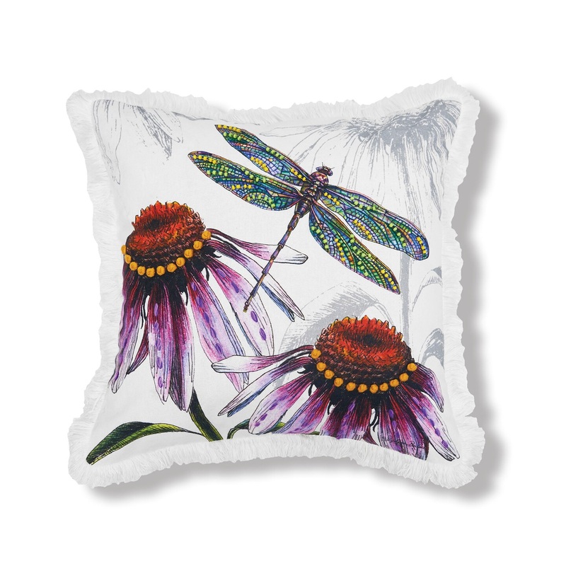 18″ x 18″ Botanical Dragonfly Floral Spring Printed and Embellished Accent Throw Pillow