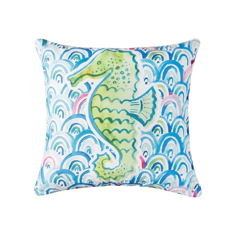 18″ x 18″ Mermaid Garden Seahorse Indoor/Outdoor Throw Pillow