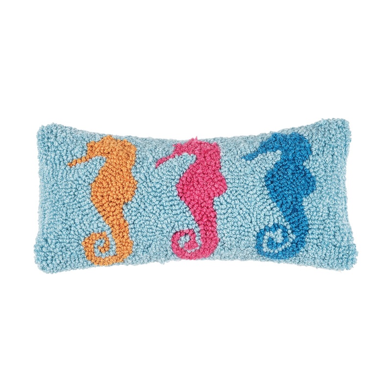 6″ x 12″ 3 Seahorses Hooked Small Petite Throw Pillow