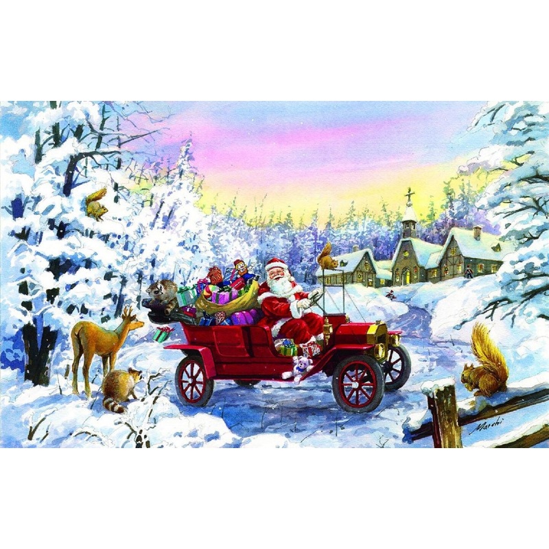 Sunsout Thoroughly Modern Santa 550 pc  Christmas Jigsaw Puzzle 60604