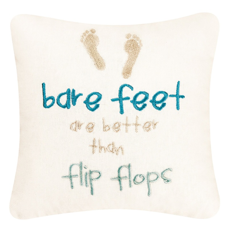 10″ x 10″ Bare Feet/Flip Flops Embroidered Small Petite Throw Pillow