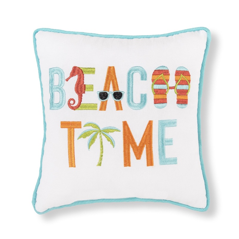 10″ x 10″ Beach Time Embroidered Small Petite Throw Pillow