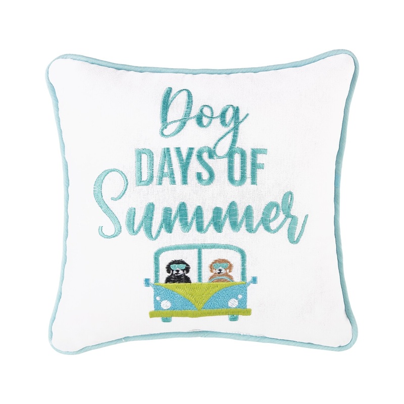 10″ x 10″ Dog Days Of Summer Embroidered Small Petite Throw Pillow