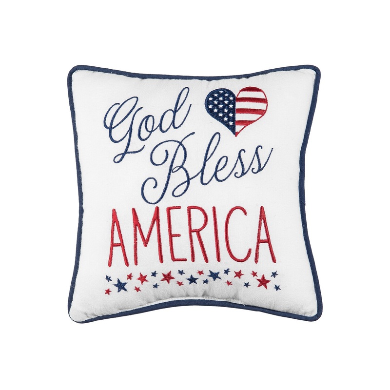10″ x 10″ Patriotic “God Bless America” American Stars & Stripes Heart Small/Petite Accent Throw Pillow