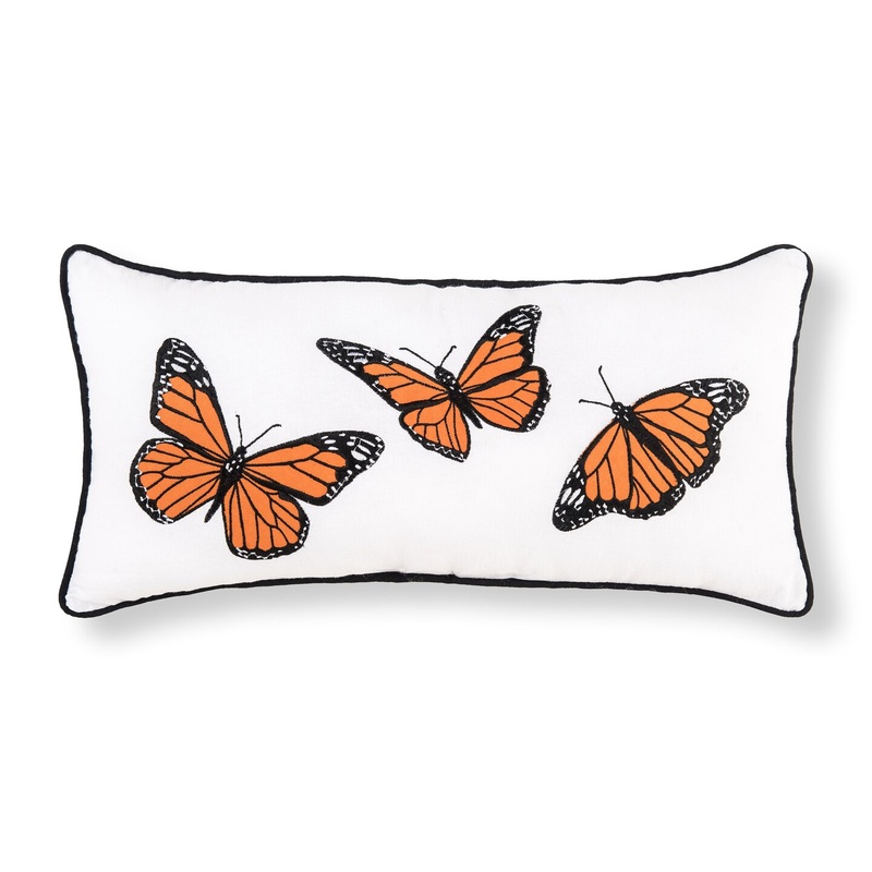 10″ x 20″ Monarch Buttery Trio Embroidered Small Petite Throw Pillow