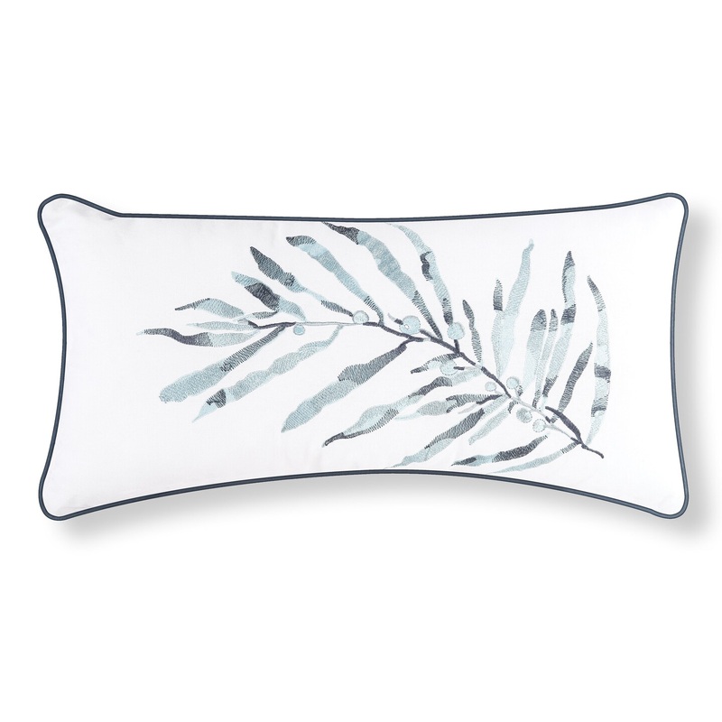 12″ x 24″ Blue Ocean Leaf Embroidered Throw Pillow
