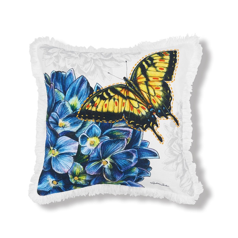 18″ x 18″ Botanical Butterfly Floral Flowers Spring Printed and Embellished Accent Throw Pillow