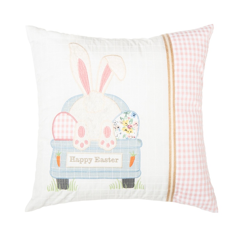 18″ x 18″ Happy Easter Spring Themed Bunny Eggs Embroidered Accent Throw Pillow