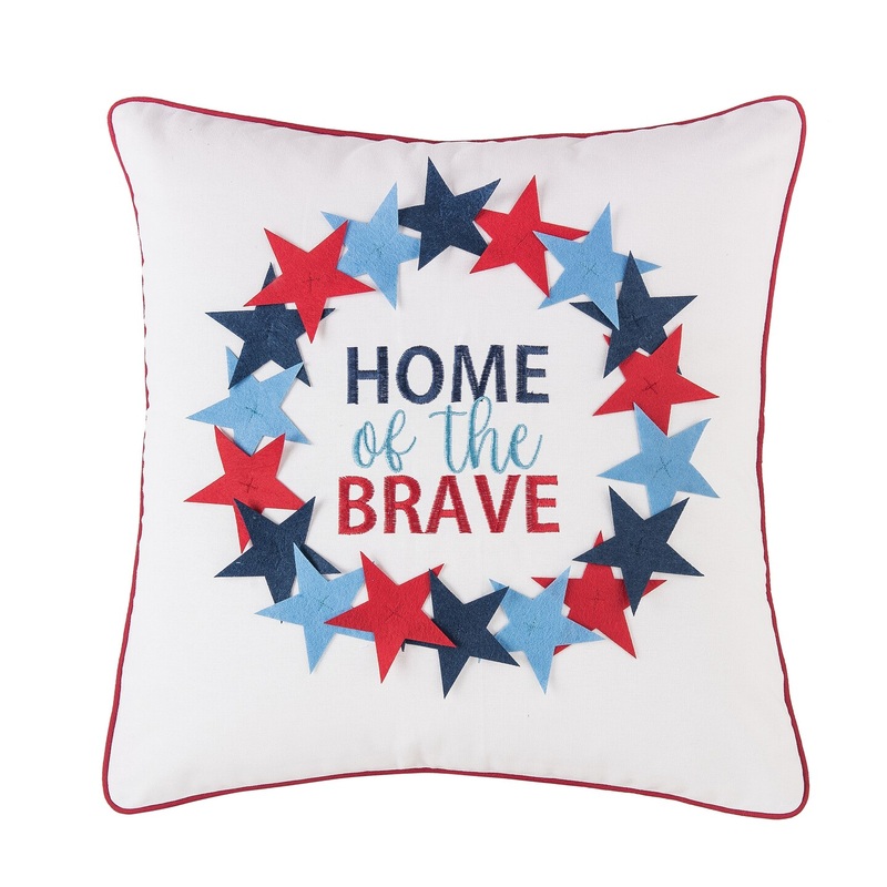 18″ x 18″ Patriotic “Home Of The Brave” Wreath Pattern Applique Accent Throw