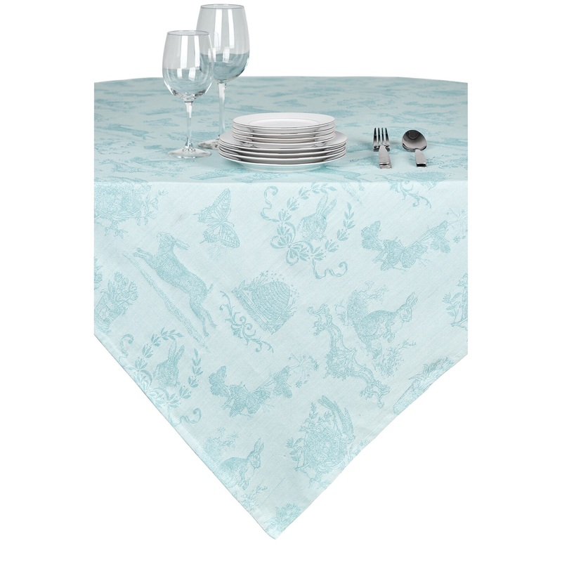 Bunny Rabbit Blue Jacquard Easter Tablecloth Topper