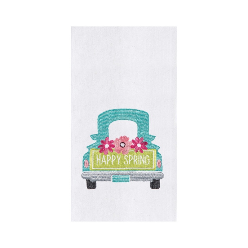 “Happy Spring” Pickup Truck Easter Spring Theme Flour Sack Kitchen Dishtowel