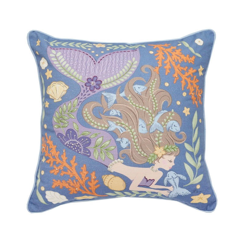 Mermaid Coral Printed & Embellished Throw Pillow