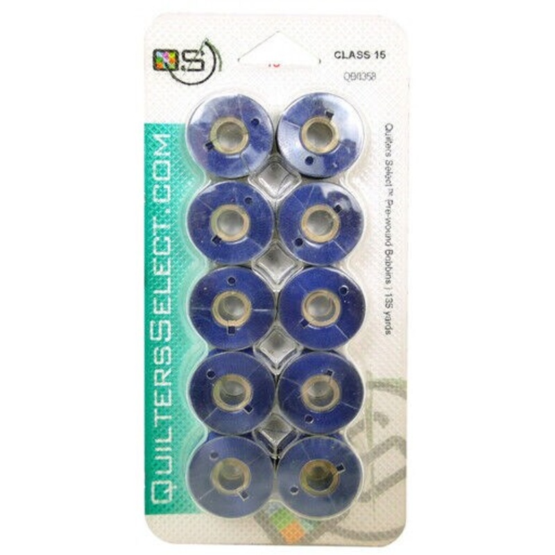 Quilters Select 0358 Navy Satin Pre wound Bobbins for Class 15 Sewing Machines