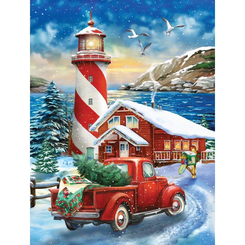 Sunsout A Winter Lighthouse 500 pc  Christmas Jigsaw Puzzle 28507