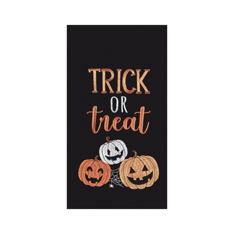 Trick Or Treat Pumpkins Embroidered Woven Halloween Kitchen Towel