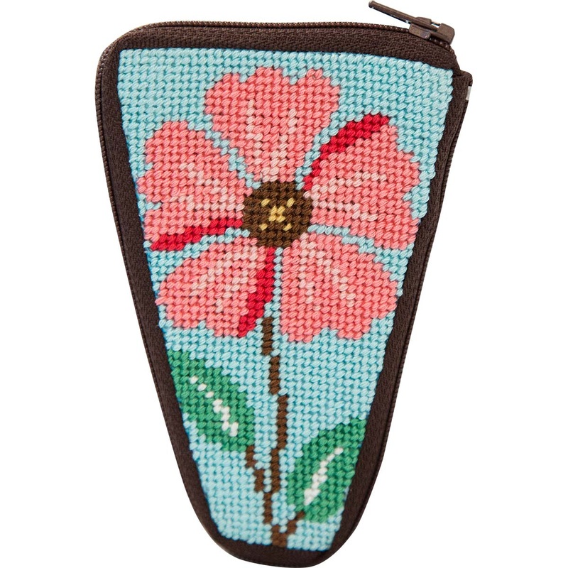 Herrschners Pink Flowers Stitch & Zip Scissor Case Needlepoint Kit
