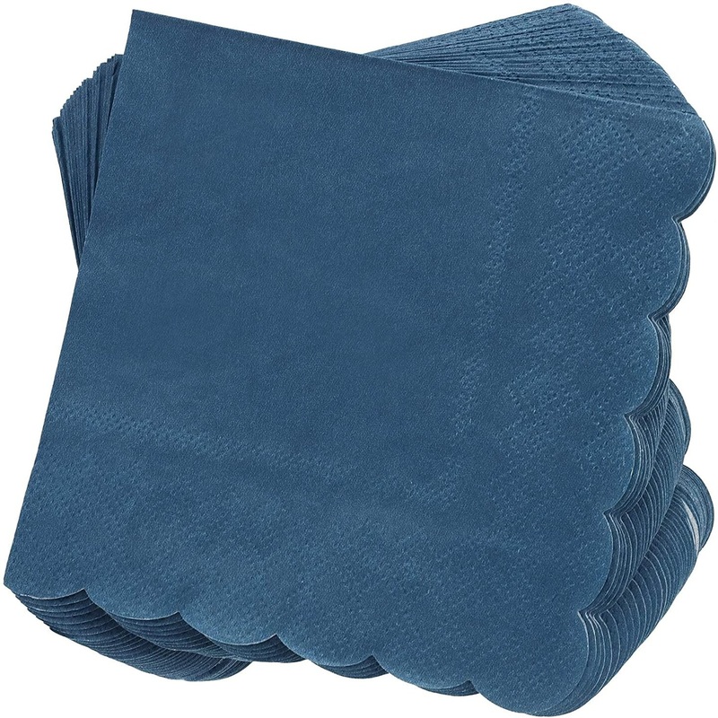 100 Pack Navy Blue Paper Napkins, Disposable Scalloped Cocktail Napkins for Party Supplies (5×5 In)