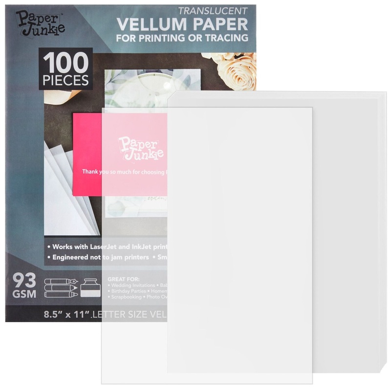 100 Sheet Translucent Vellum Paper, Traceable & Printable, 8.5″ x 11″ Inkjet & Laser Printer Compatible, 93gsm Sheets for Invitation, Sketching & Card Overlays