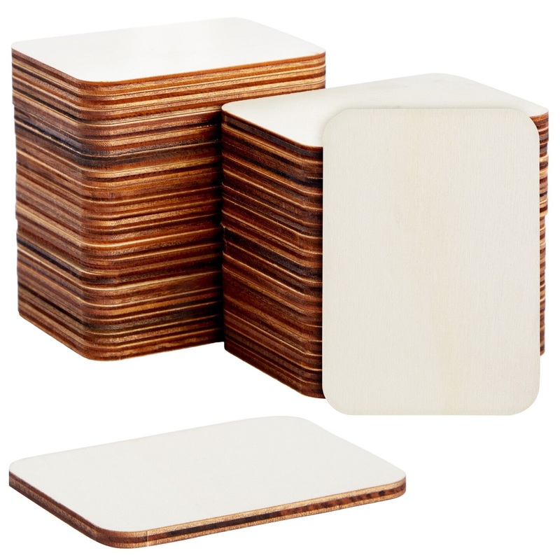 36 Pack Unfinished Wood Rectangles for Crafts, 2.5 x 3.5 Wooden Cutouts with Rounded Corners for Business Cards, DIY Projects, Gift Tags