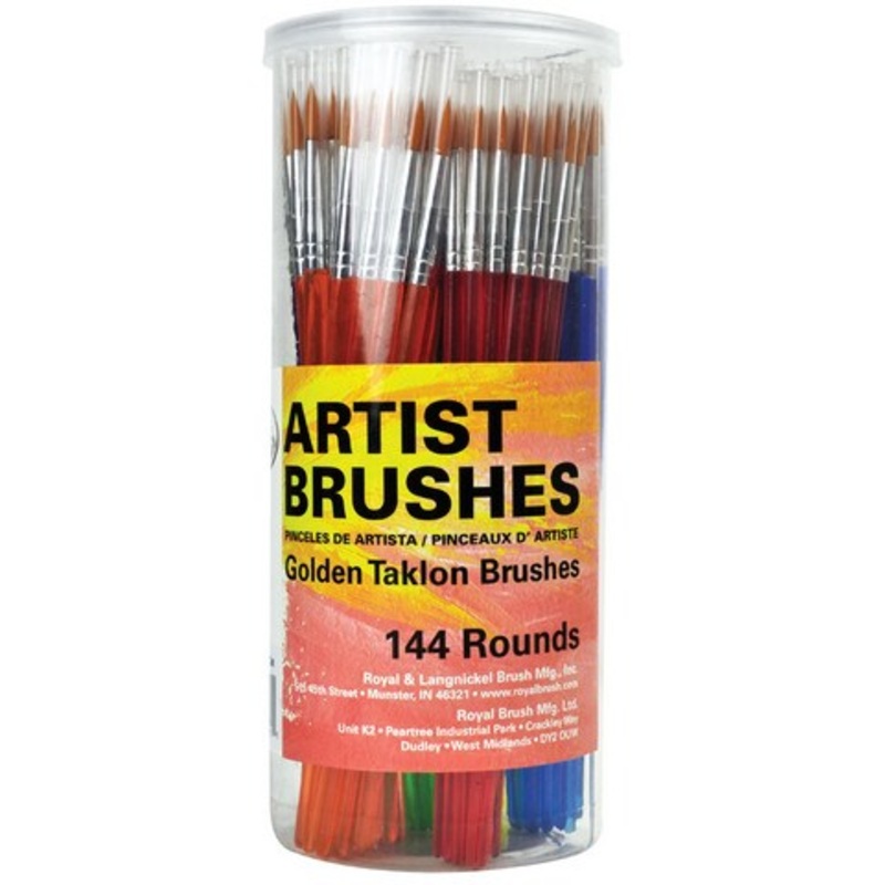GOLD TAKLON BRUSHES ROUND CANISTER 144PC