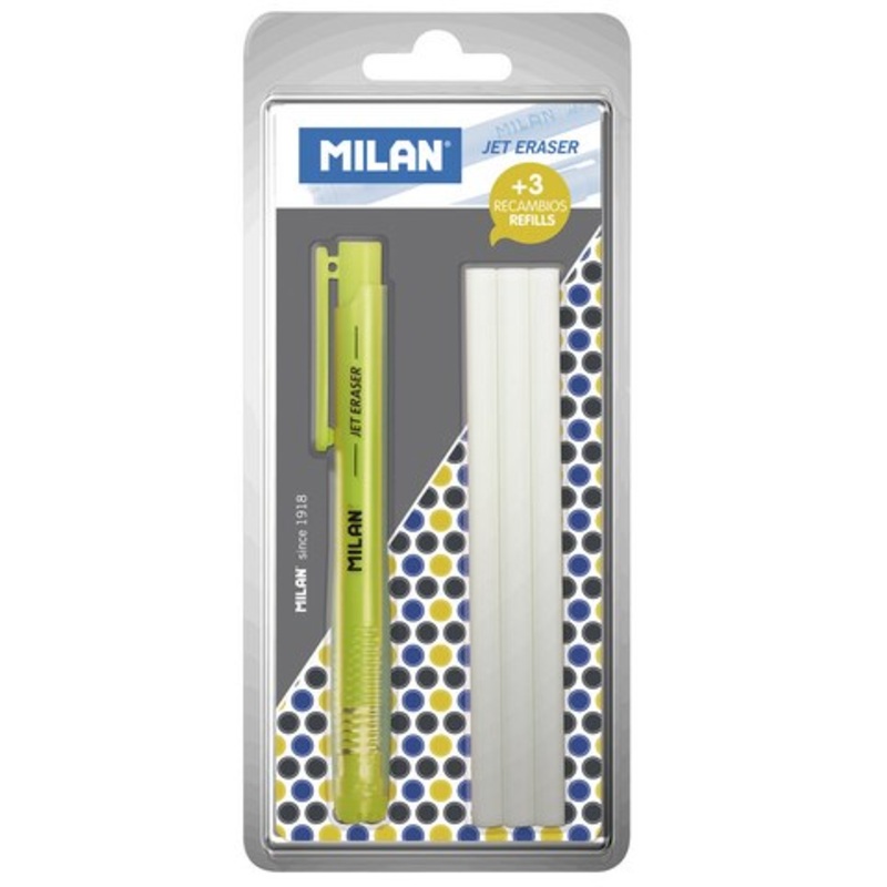 MILAN JET AUTOMATIC STICK ERASER HOLDER W/3 REFILLS CARDED