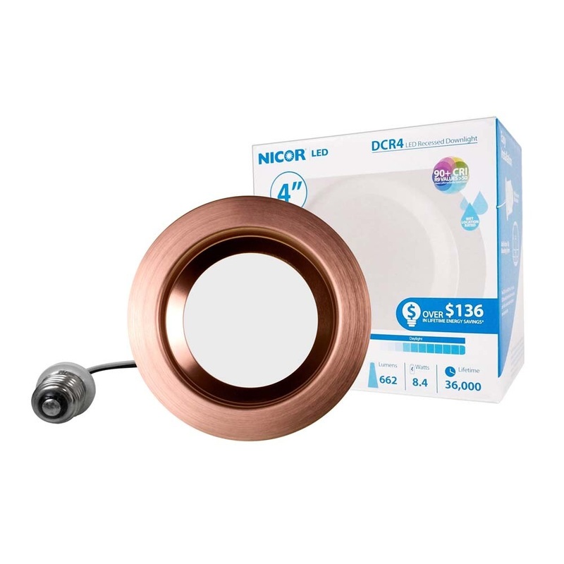 NICOR 4in. LED Downlight 644Lm 2700K in Aged Copper Round Recessed Light
